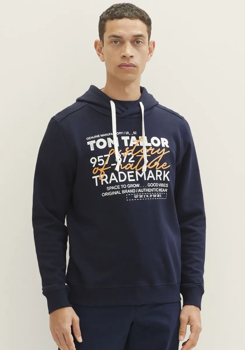 

Толстовка TOM TAILOR с капюшоном, повседневный принт спереди + вышивка, синий