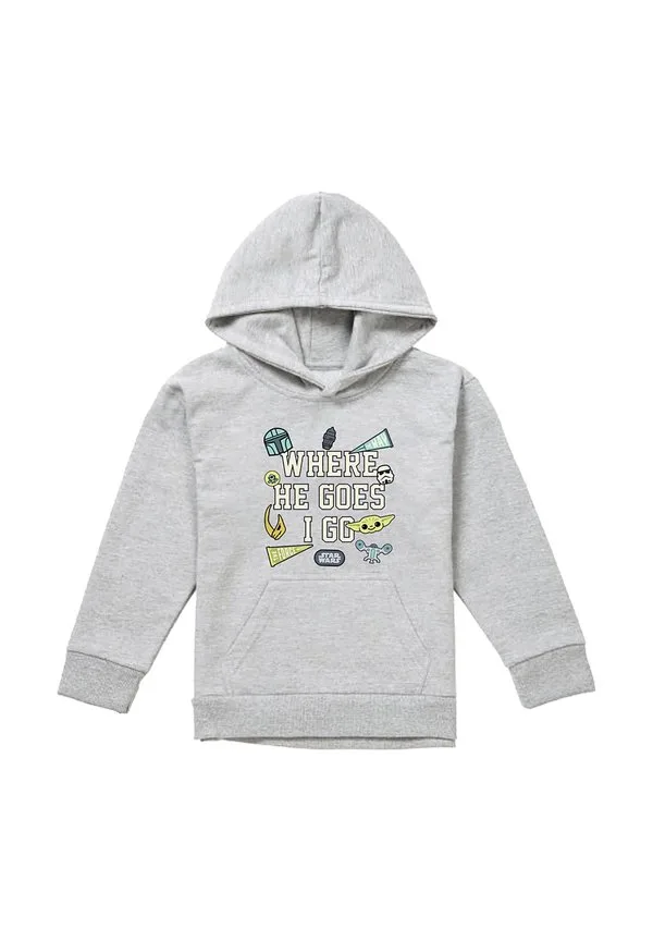 Звездные войны мандалорец грогу, куда он идет, значки, худи Star Wars, Mottled Light Grey
