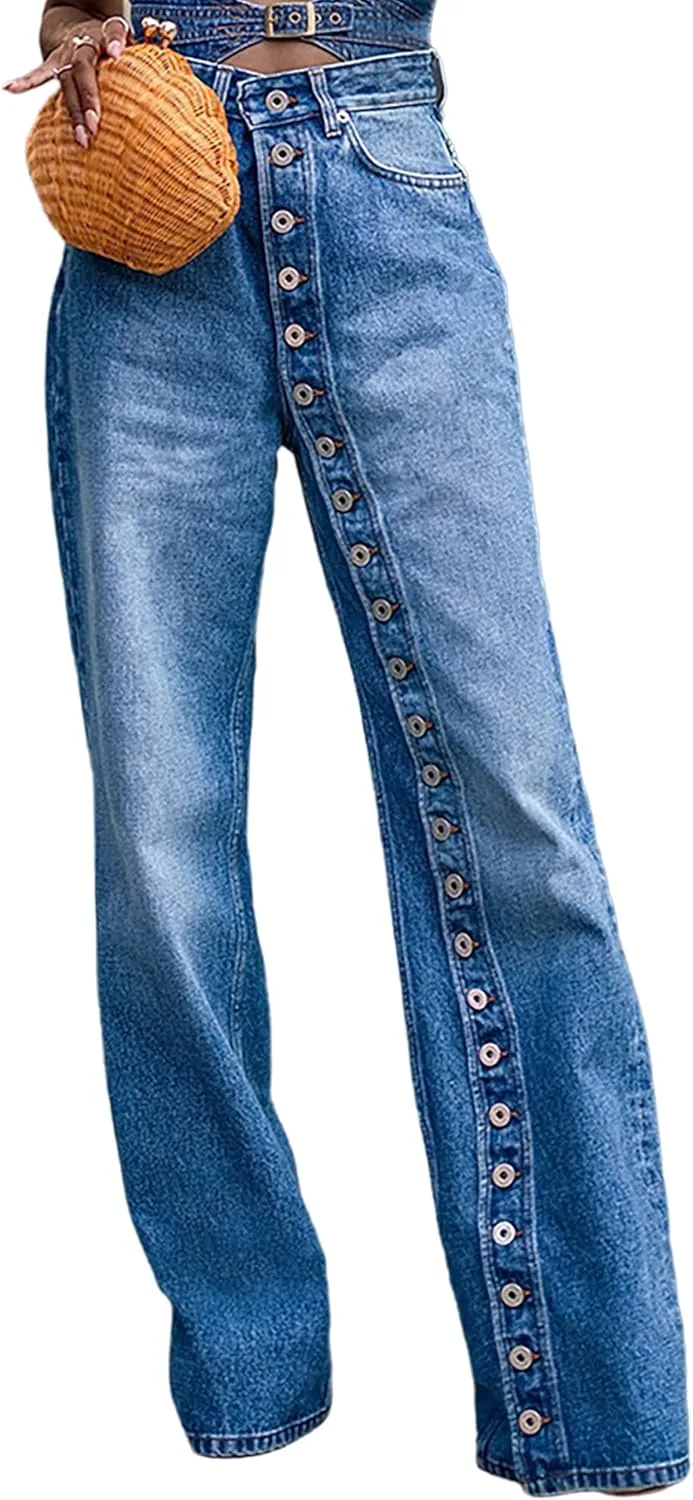 

Женские джинсы с высокой талией и прямыми штанинами QLAUYIOE