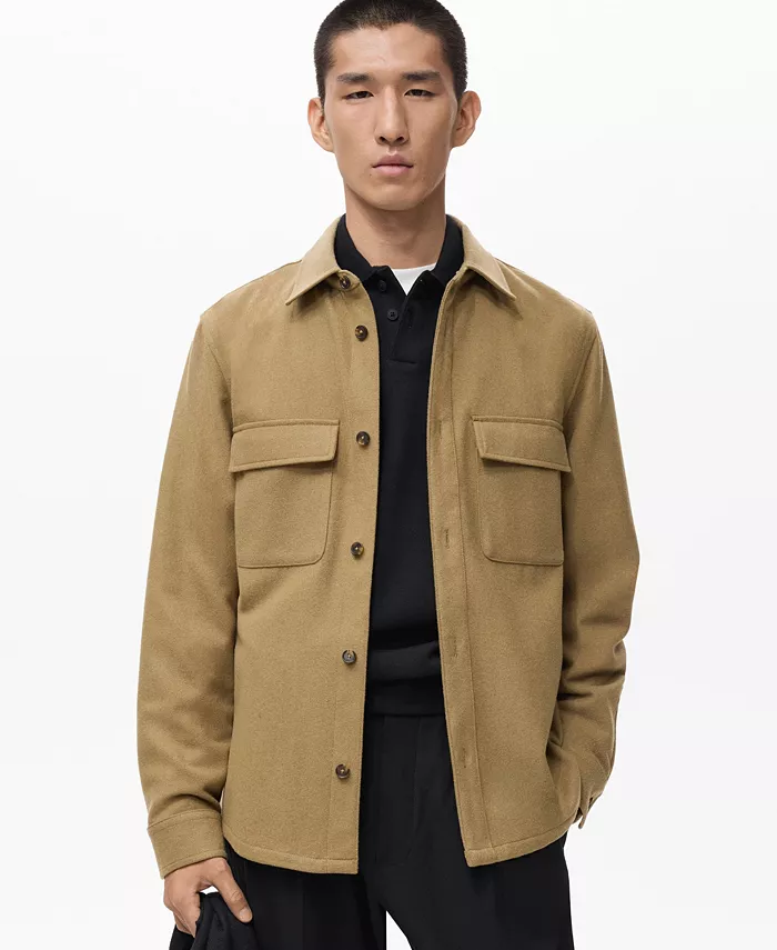 

Мужская шерстяная куртка-рубашка с карманами Mango, коричневый