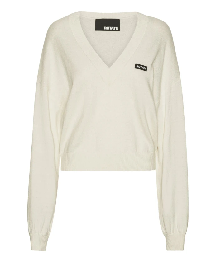 

Вязаный свитер с V-образным вырезом и аппликацией в виде логотипа. Rotate Birger Christensen, белый