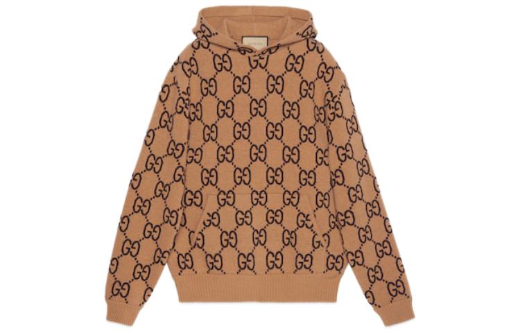 Шерстяная толстовка с узором Gg Supreme Gucci, хаки коричневый — фото 3