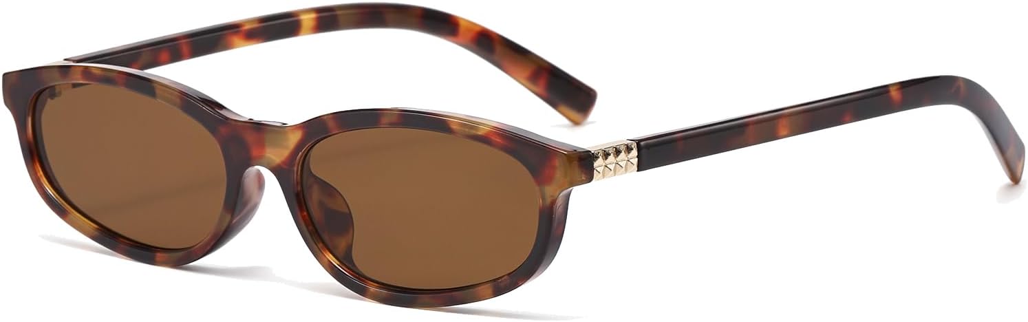 

Солнцезащитные очки LJCZKA в стиле ретро, ​​овальные, «кошачий глаз», для женщин, маленькие, узкие, модные очки в стиле 90-х, защита от УФ-излучения UV400, Hawksbill Brown