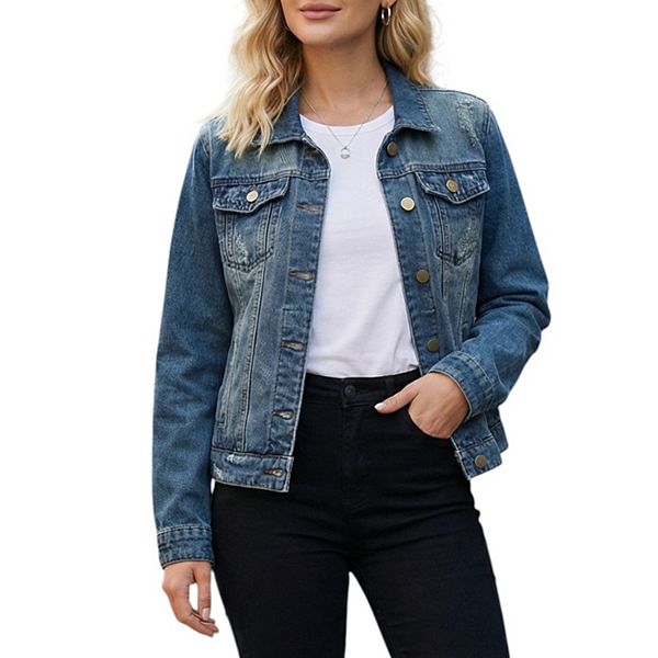 

Женская джинсовая куртка casual с длинным рукавом Inspire Chic, Grey Blue