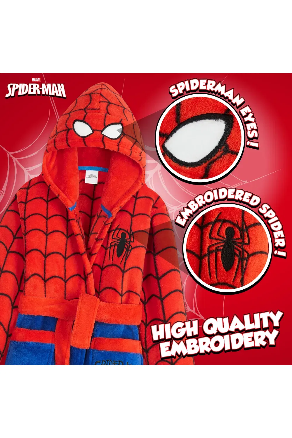 Халат Spiderman флисовый Marvel, красный — фото 3