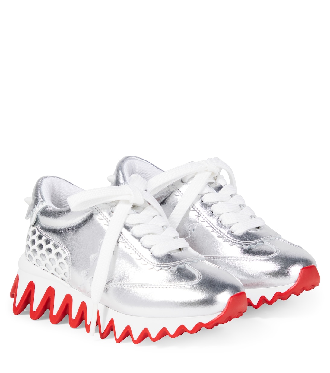 

Кроссовки из металлизированной кожи Shark Christian Louboutin Kids, Silver/Bianco