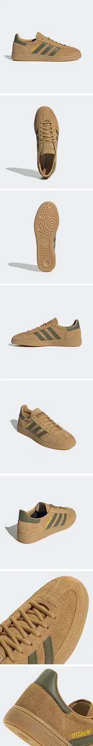 Мужские низкие кроссовки Handball Spezial золотисто-бежевые с оливковым от Adidas — фото 4
