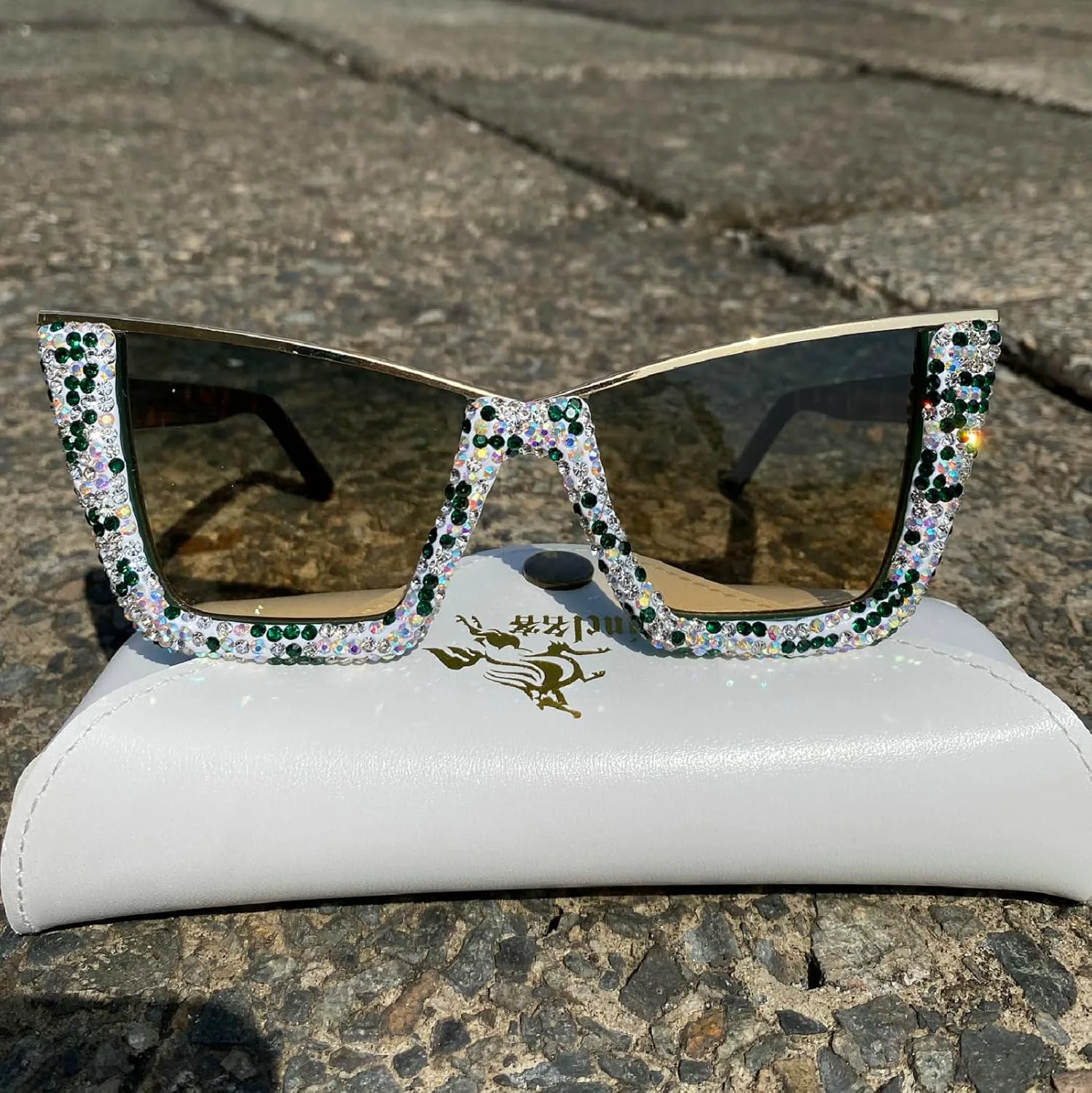 

Большие солнцезащитные очки «кошачий глаз» для женщин, модные солнцезащитные очки с квадратными стразами и бриллиантами, для вечеринки и Хэллоуина mincl, Green