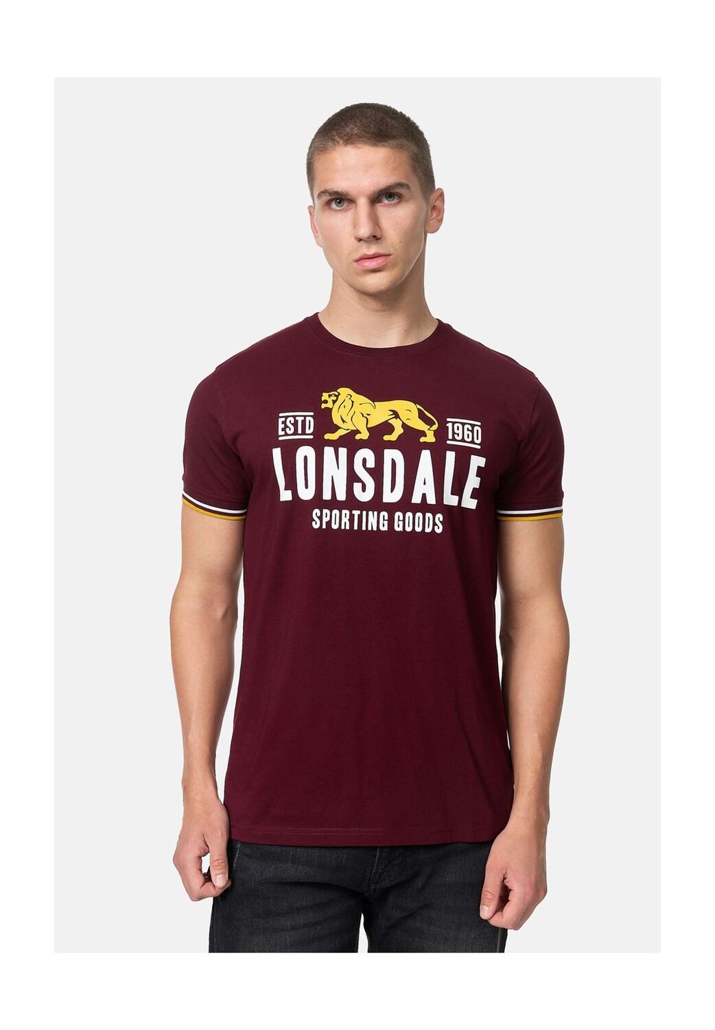

Мужская футболка обычного кроя BLAGH LONSDALE, цвет Oxblood/yellow/white
