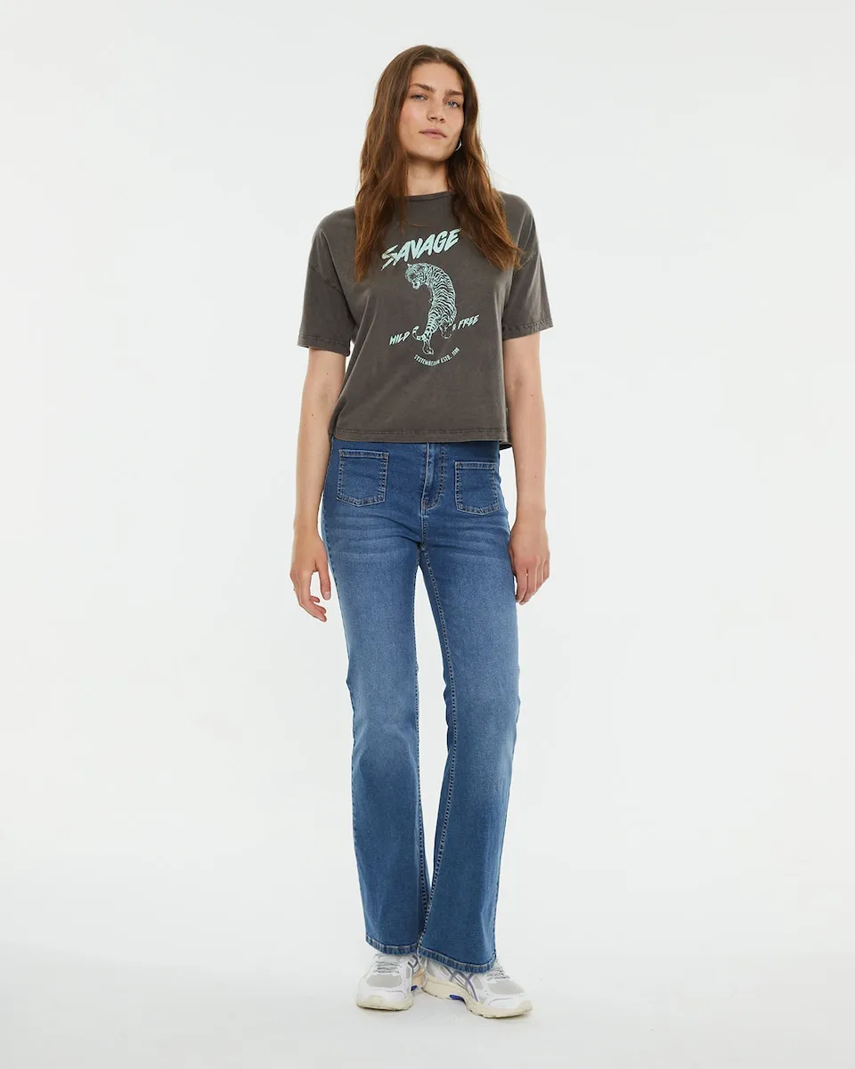 

Женская футболка с короткими рукавами и принтом тигра System Action, темно-коричневый