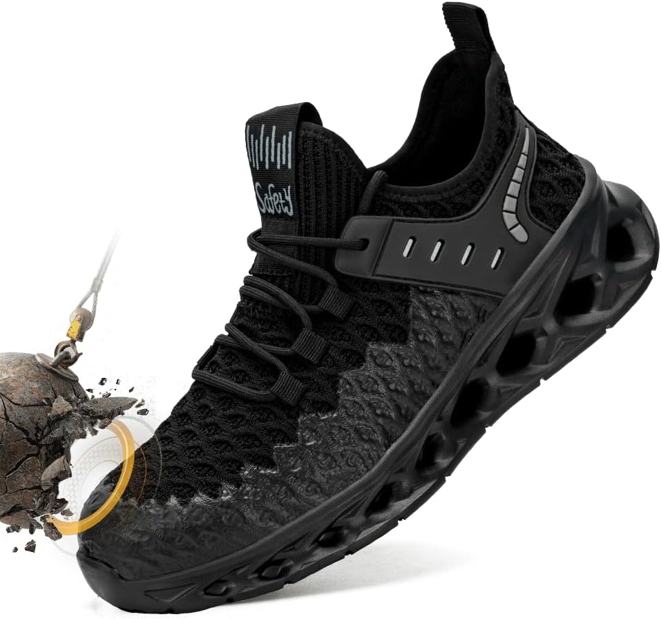 

Защитные ботинки Hogent с металлическим носком для мужчин и женщин - легкие, дышащие кроссовки для работы - обувь с защитой от проколов для строительства и склада, черные