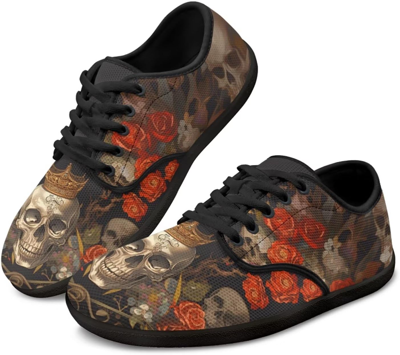 

Кроссовки Skull для женщин и мужчин, повседневная обувь для бизнеса, с широкой носочной частью, босоножки, обувь для ходьбы с нулевым перепадом Pointodoor, Skull Flower Print