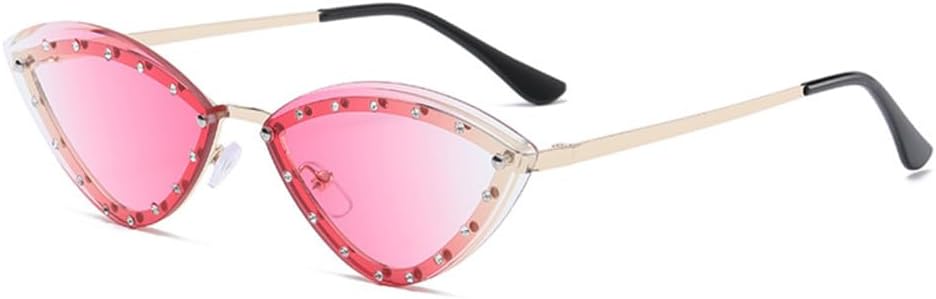 

Винтажные женские солнцезащитные очки «кошачий глаз» без оправы с линзами Ocean Lens, треугольные солнцезащитные очки со стразами, защита от ультрафиолета UV400 LANGSER, Gold Pink