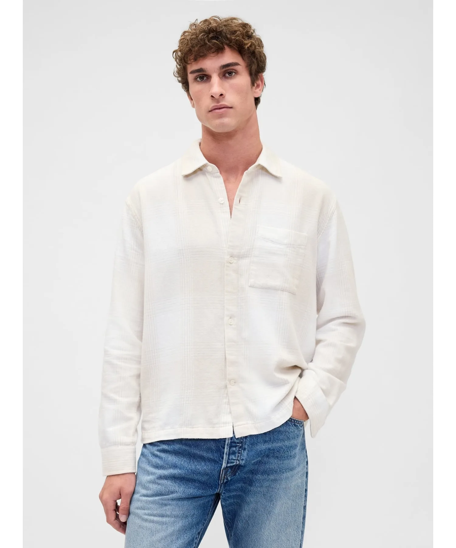 (U) Фланелевая рубашка свободного кроя GAP, WHITE_PLAID