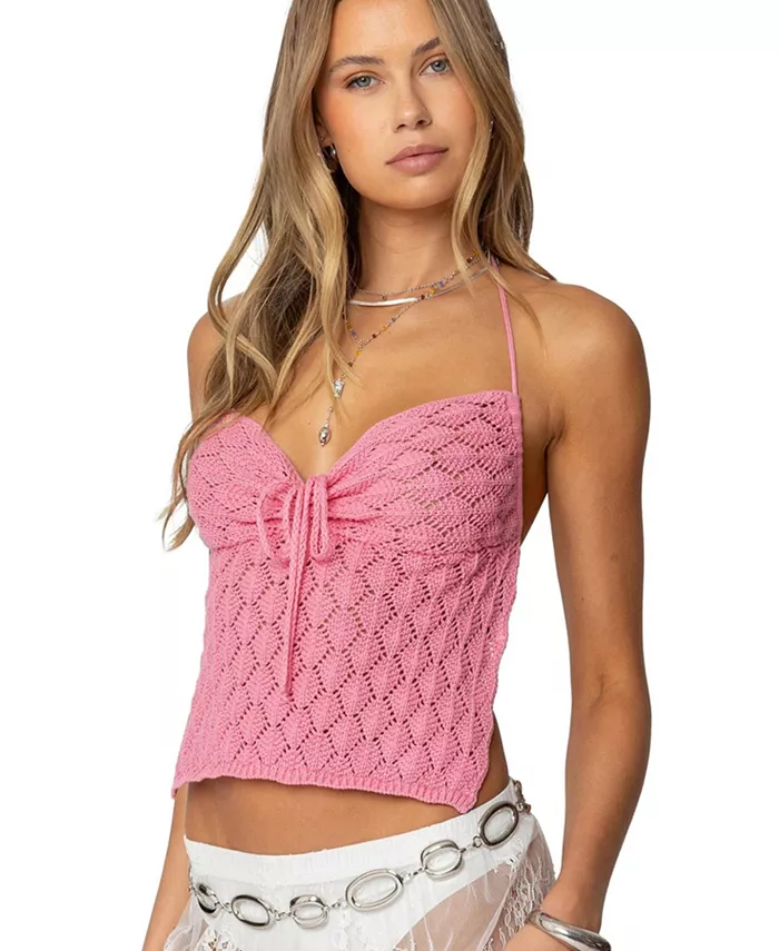 

Женский топ Milli Crochet с открытой спиной Edikted, розовый