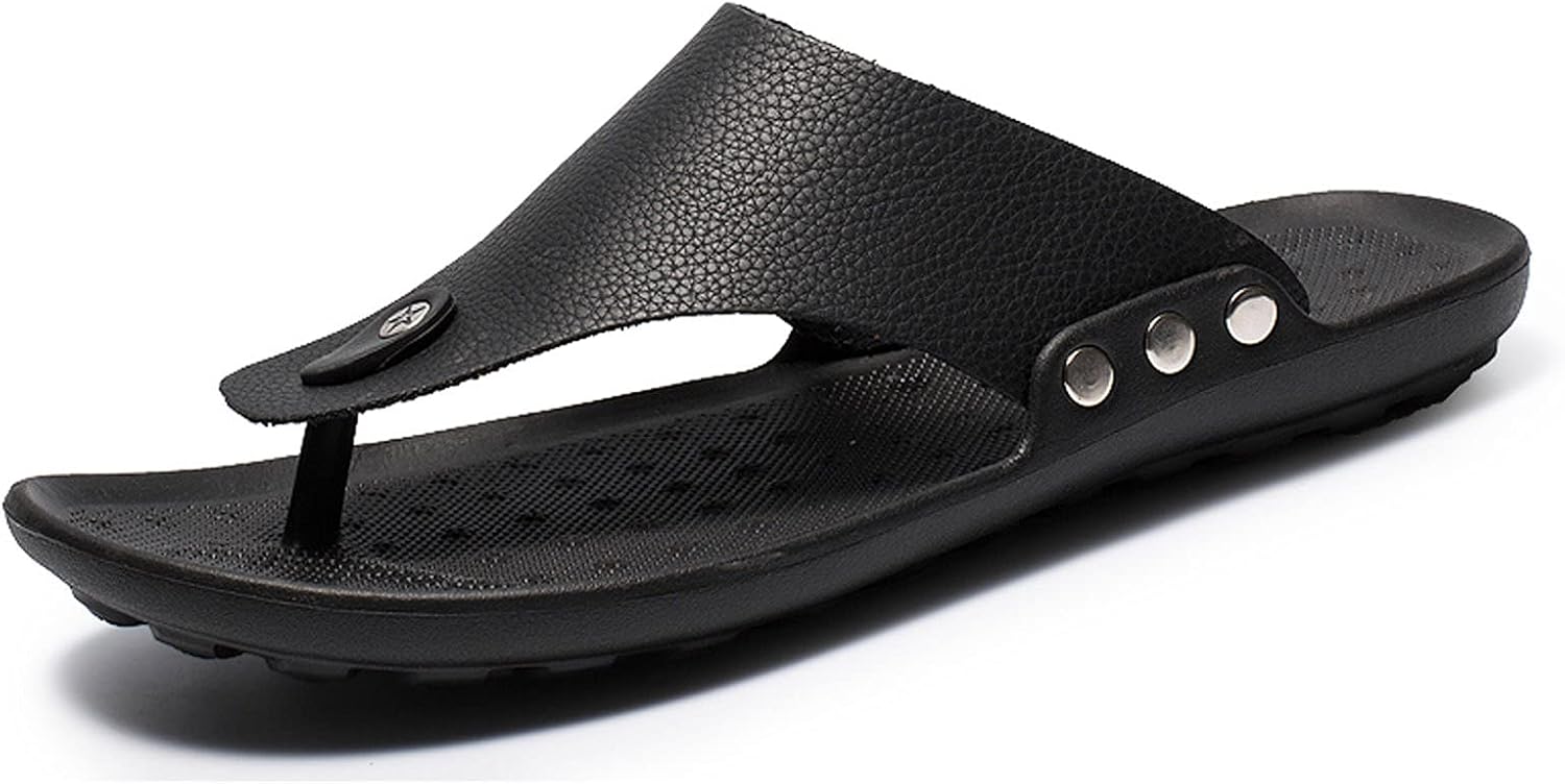 

Мужские летние кожаные шлепанцы oiangi, модные повседневные пляжные сандалии, черный