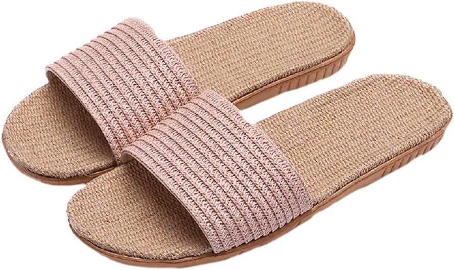 

Тапочки HANDKEI из льна унисекс, летние пляжные тапочки из льна с открытым носком, противоскользящие для дома, светло-розовый