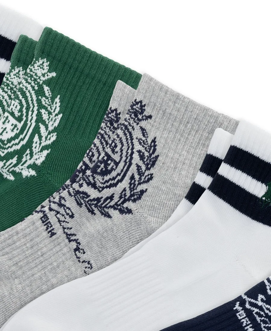 Мужские носки Ralph Lauren Crest Quarter Socks, упаковка из 6 пар Polo Ralph Lauren, коричневый/белый/зеленый/темно-синий/белый/серый — фото 3