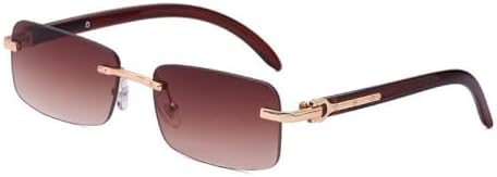 

Ретро солнцезащитные очки без оправы для женщин, модные маленькие прямоугольные солнцезащитные очки для мужчин, винтажные солнцезащитные очки без оправы MTZJH, C2 Gold Brown