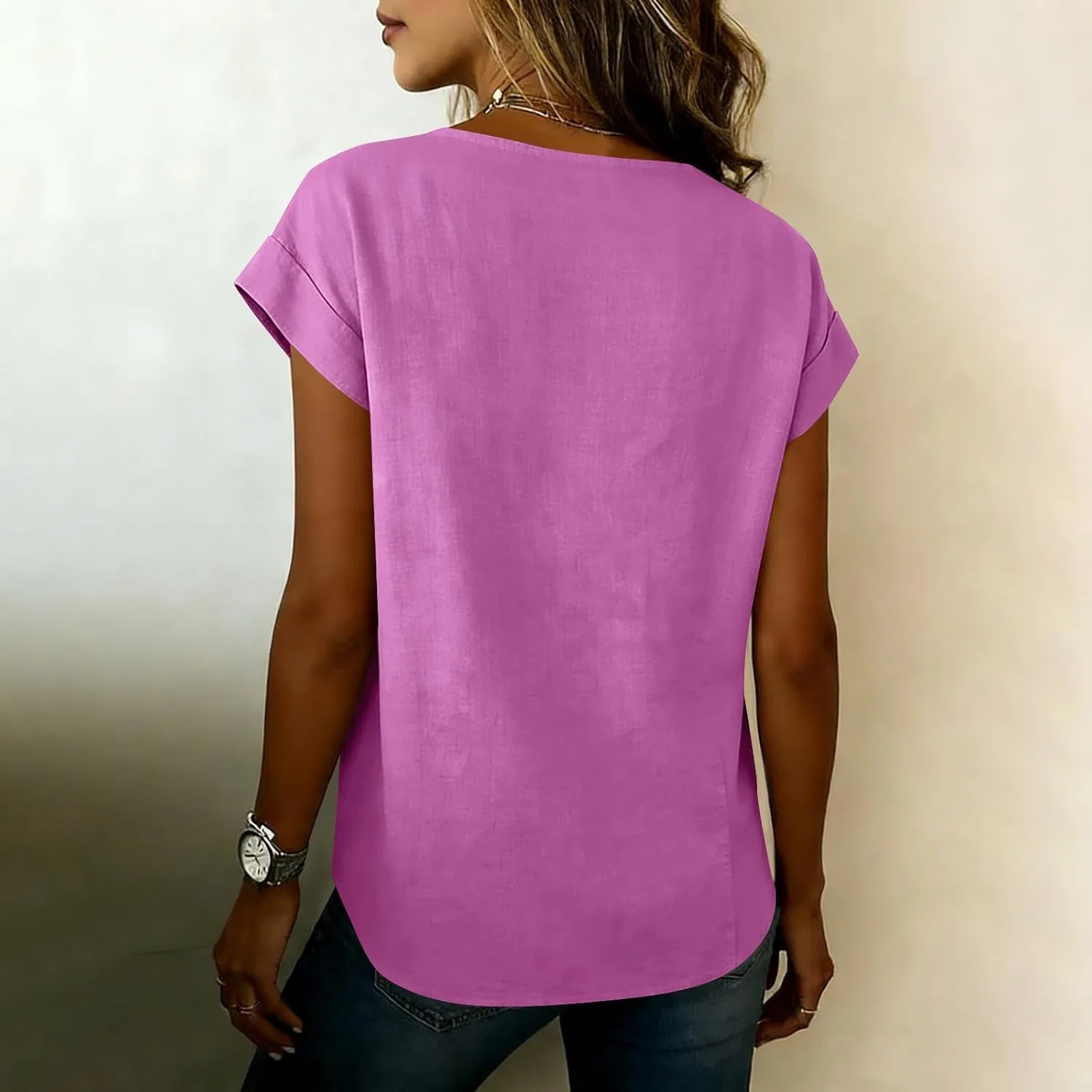 Блуза с запахом и V-образным вырезом, Cotton Linen, женская, Hot Pink — фото 3
