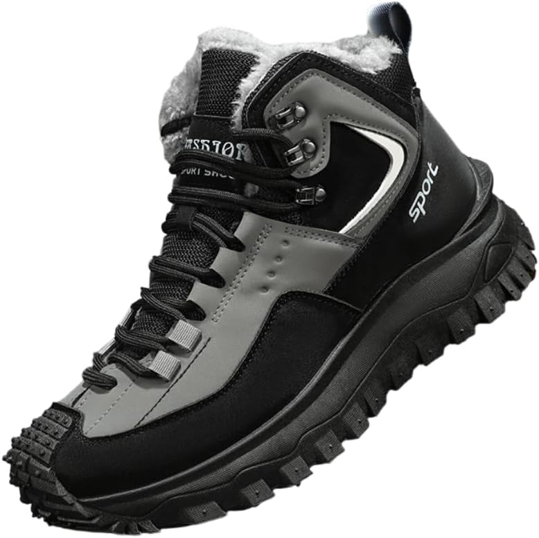 

Мужские зимние спортивные ботинки большого размера с высоким берцем - утепленные, противоскользящие, износостойкие повседневные снежные ботинки Spkfhd, серый