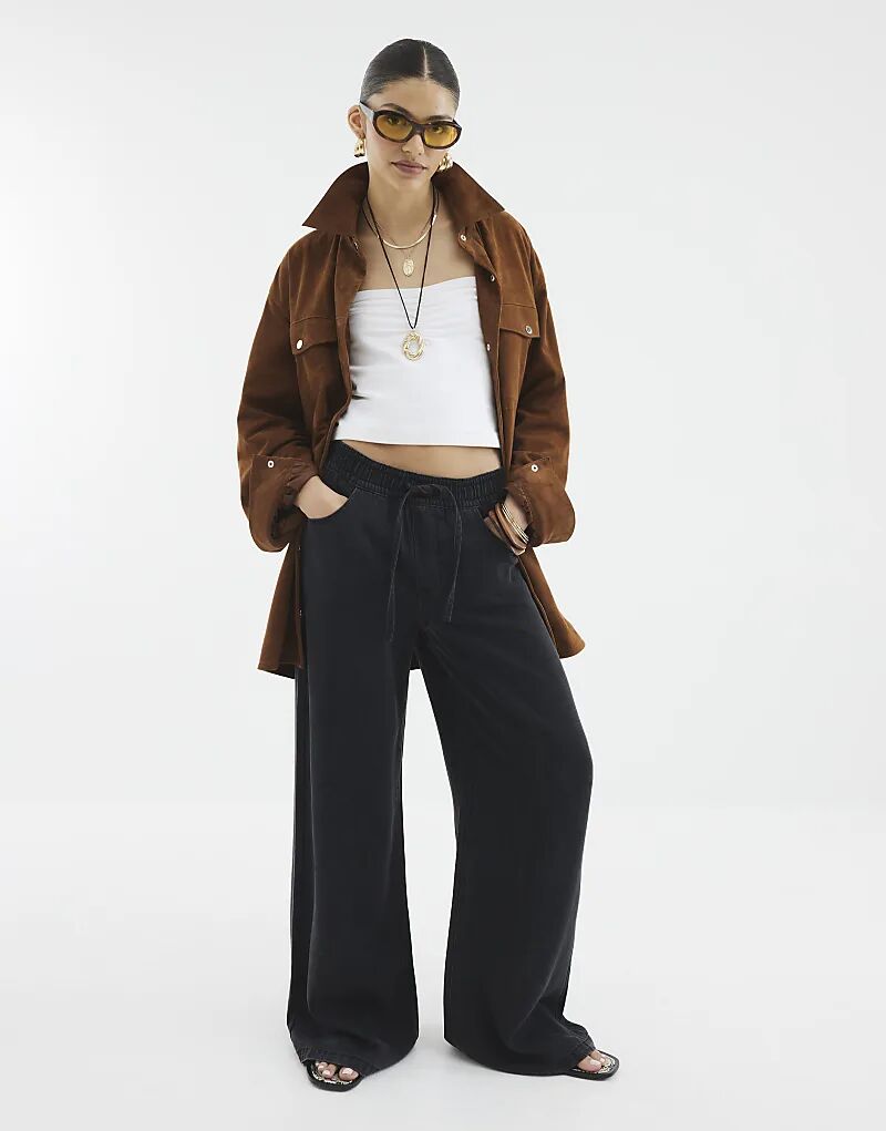 

Пижамные джинсы River Island Wide Leg черного цвета