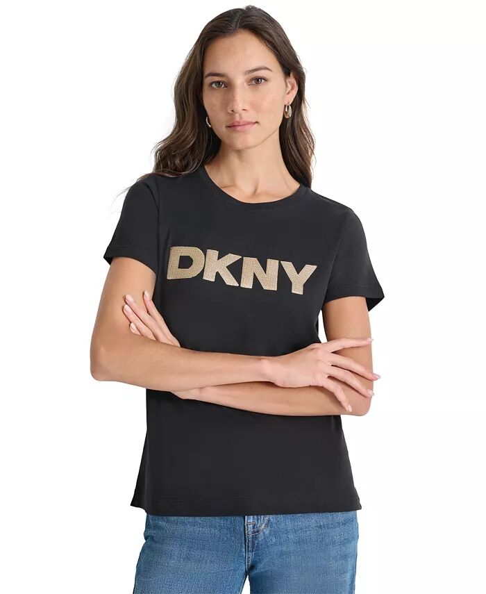 

Женская футболка с круглым вырезом и логотипом с пайетками DKNY Jeans, черный