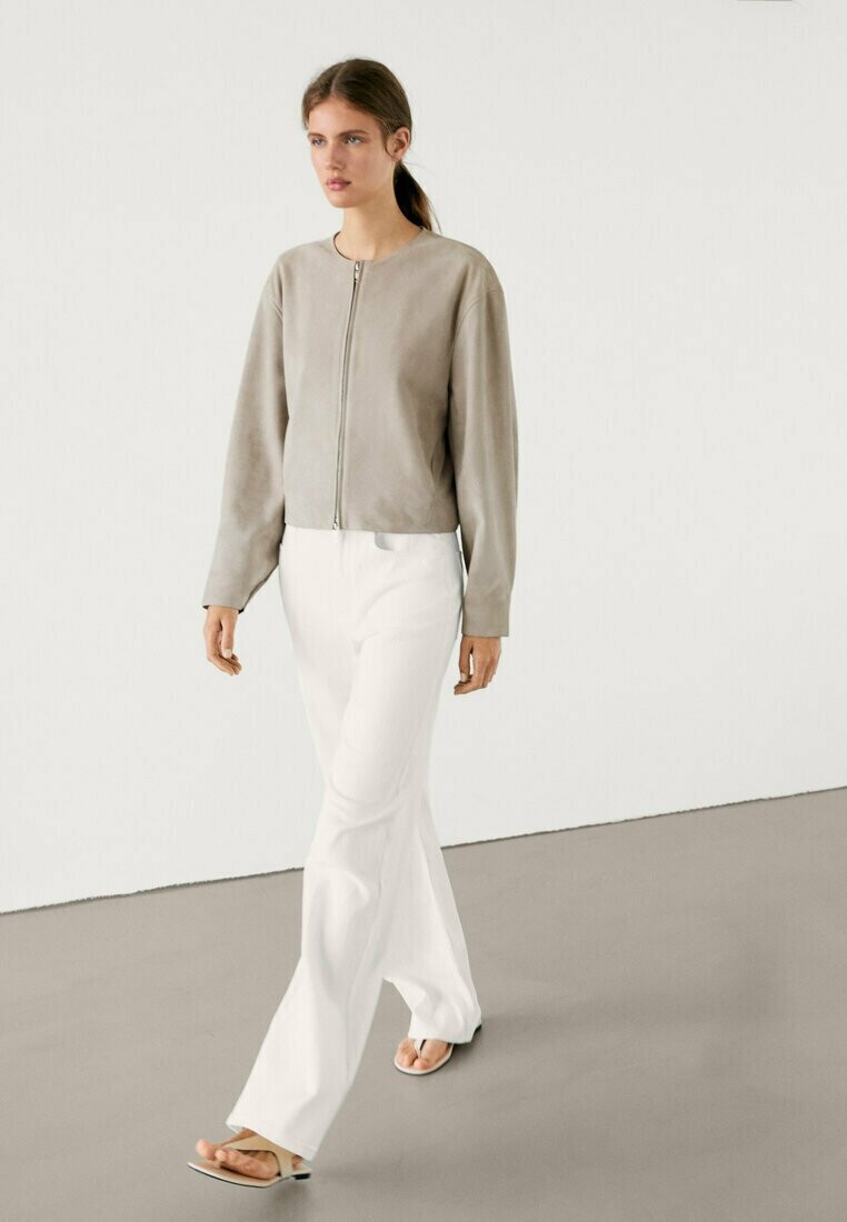

Кожаная куртка Massimo Dutti, цвет Stone