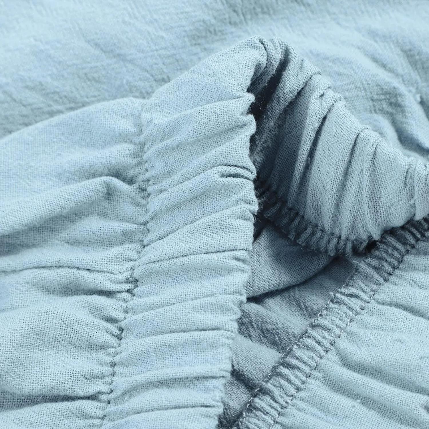 Женские брюки из хлопка и льна, повседневные, с карманами, широкими штанинами, завязками и эластичным поясом, укороченные брюки-капри Generic, синий — фото 3