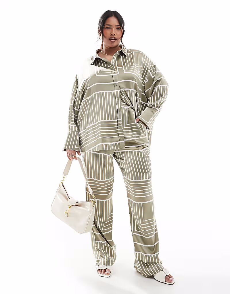 

Широкие атласные брюки Plus с принтом шалфея 4Th & Reckless Plus