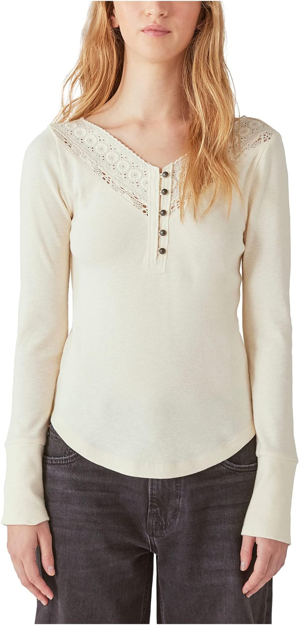 

Рубашка Lucky Brand Trim Mix Long Sleeve Henley, цвет Cream