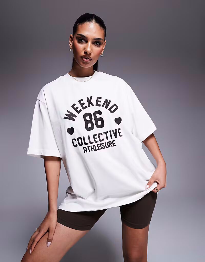 

Футболка Weekend Collective co-ord с вышитым принтом в виде шоколадного сердца кремового цвета ASOS Weekend Collective