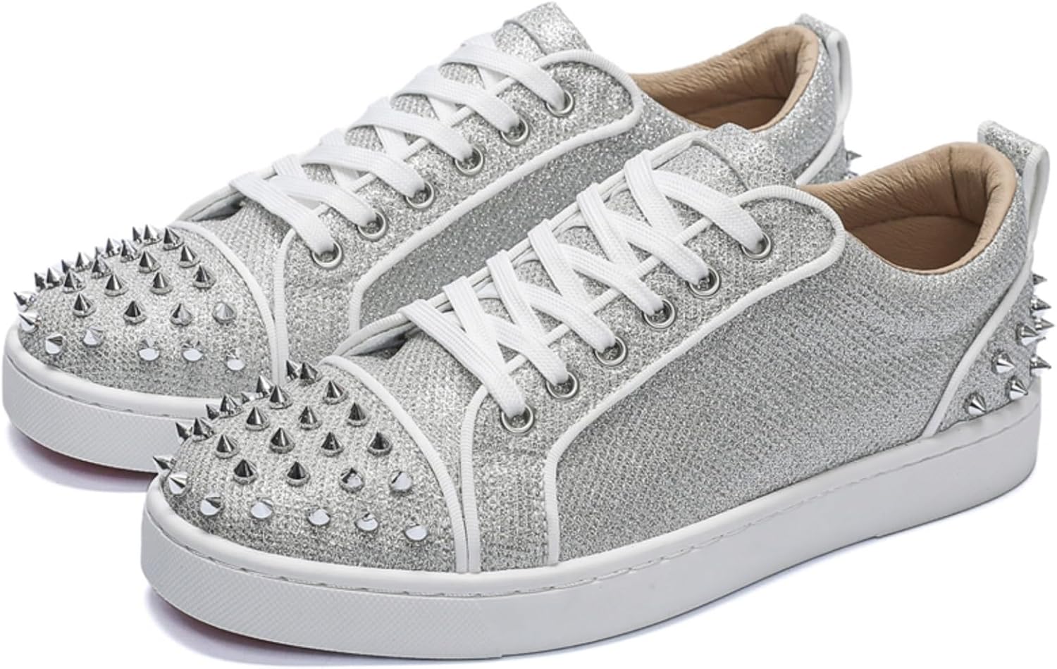 

Мужские панк-кеды с шнуровкой, заклепками и текстильным верхом - дышащие низкие повседневные обувь для уличного стиля, ночной жизни и повседневной носки Lshwcift, серебро