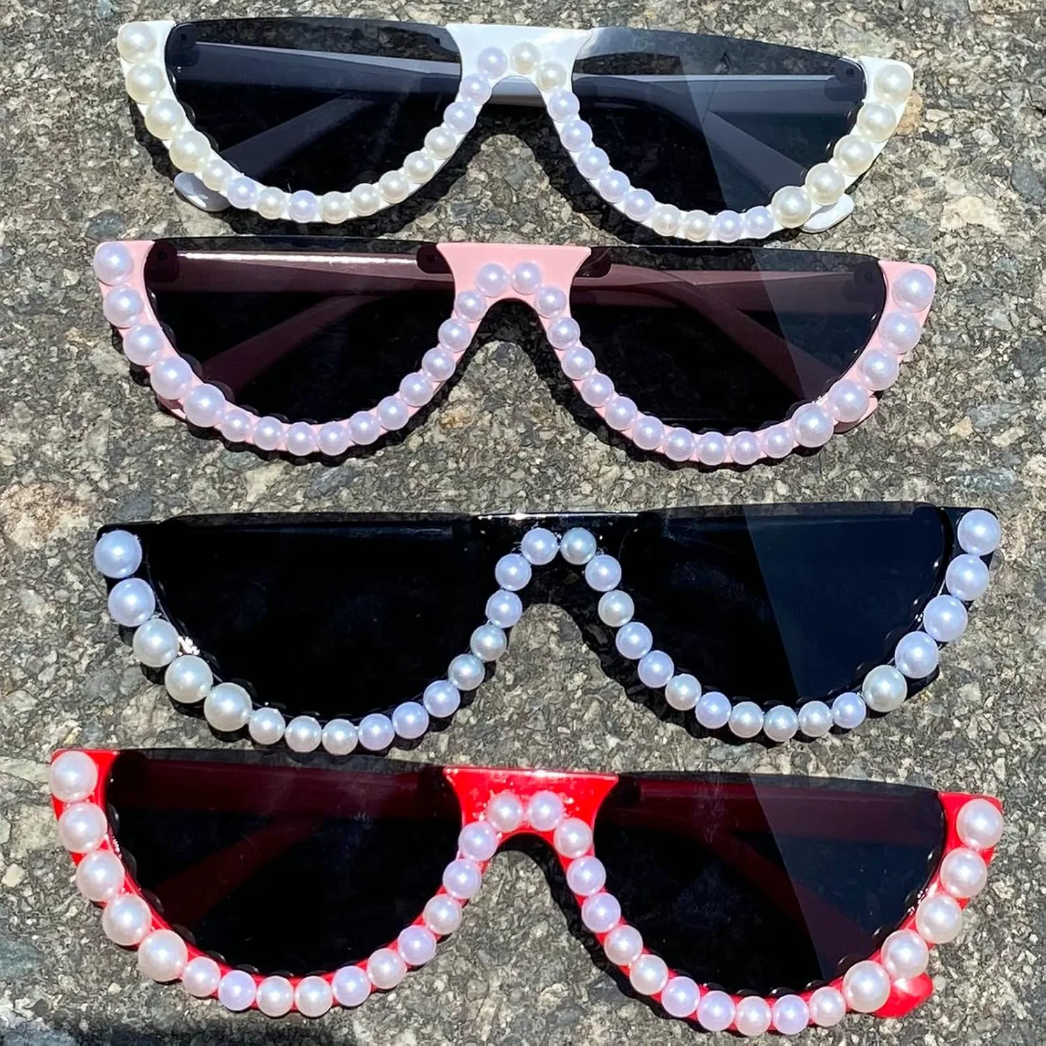 

Красочные солнцезащитные очки в форме полумесяца с бриллиантами для женщин, «кошачий глаз», украшенные стразами, идеально подойдут для вечеринок mincl, Pearl&pink