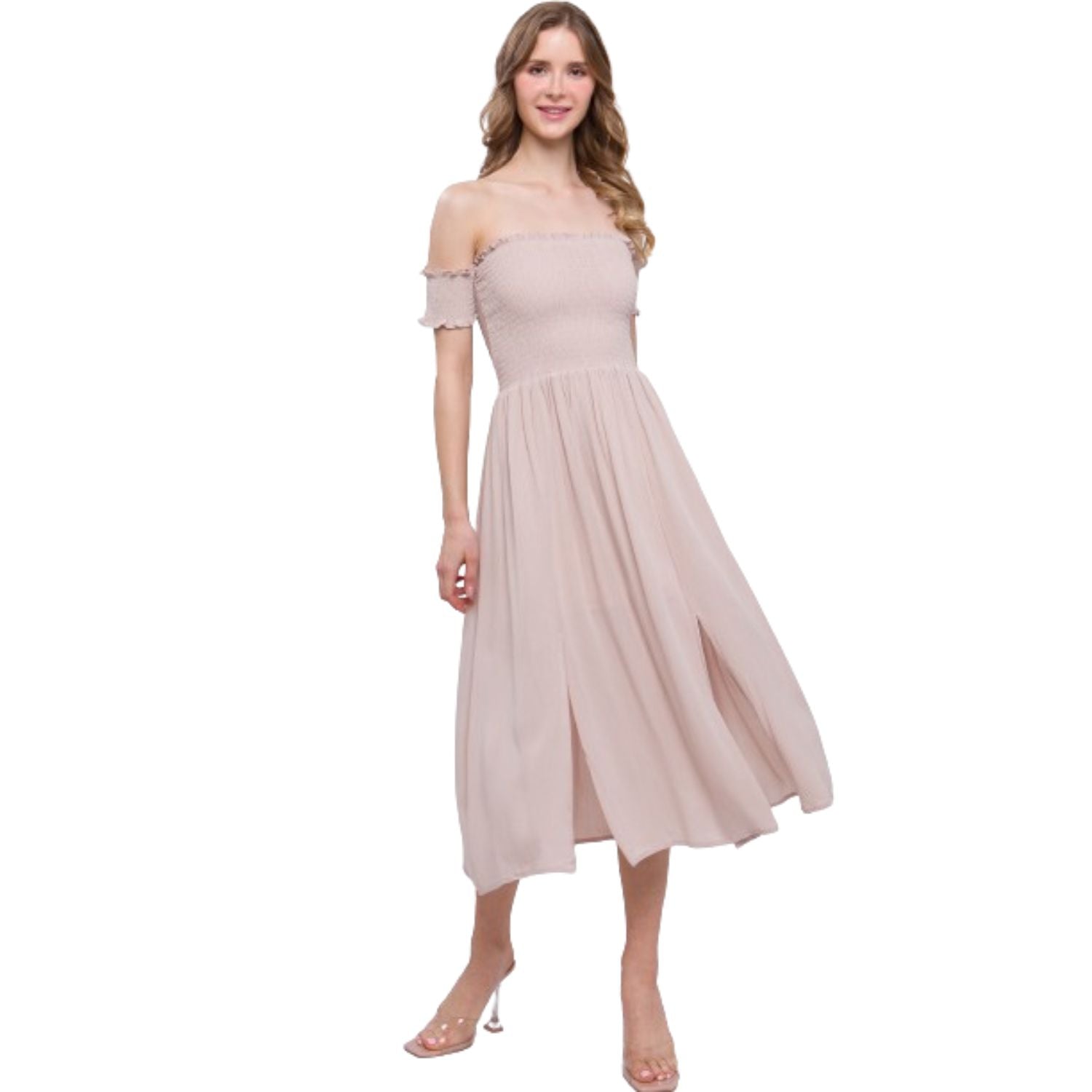 

Струящееся платье с открытыми плечами FASHNZFAB, цвет natural