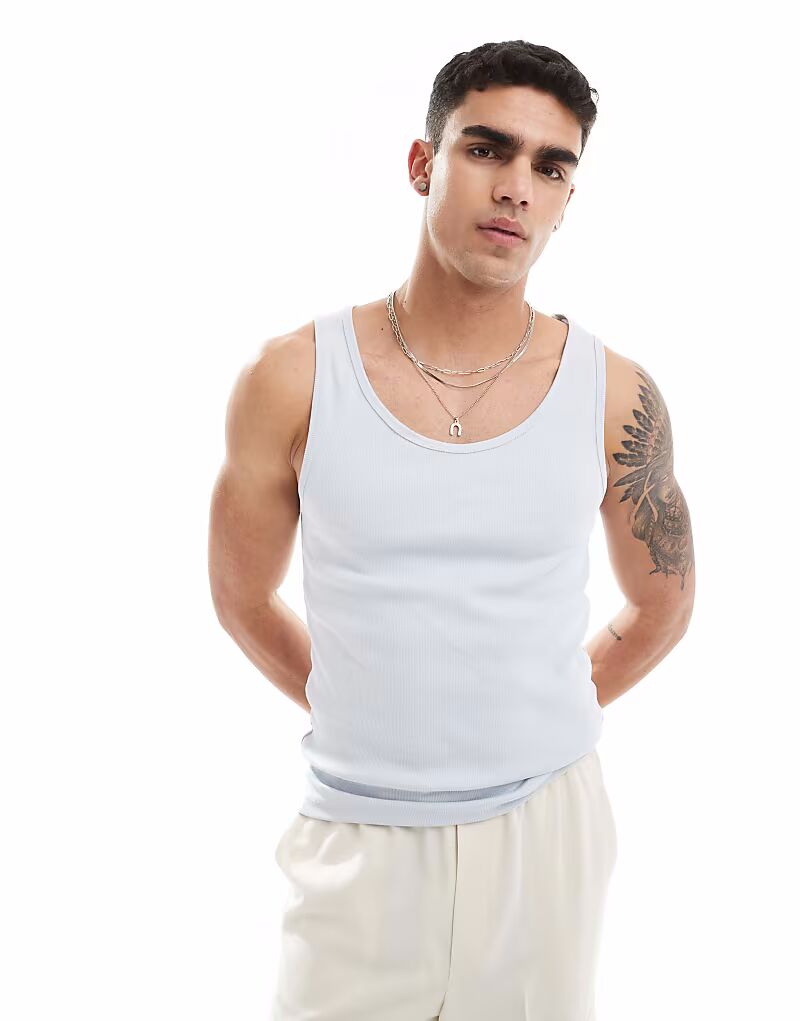 

Майка Essentials, облегающий, серый, в рубчик Asos Design