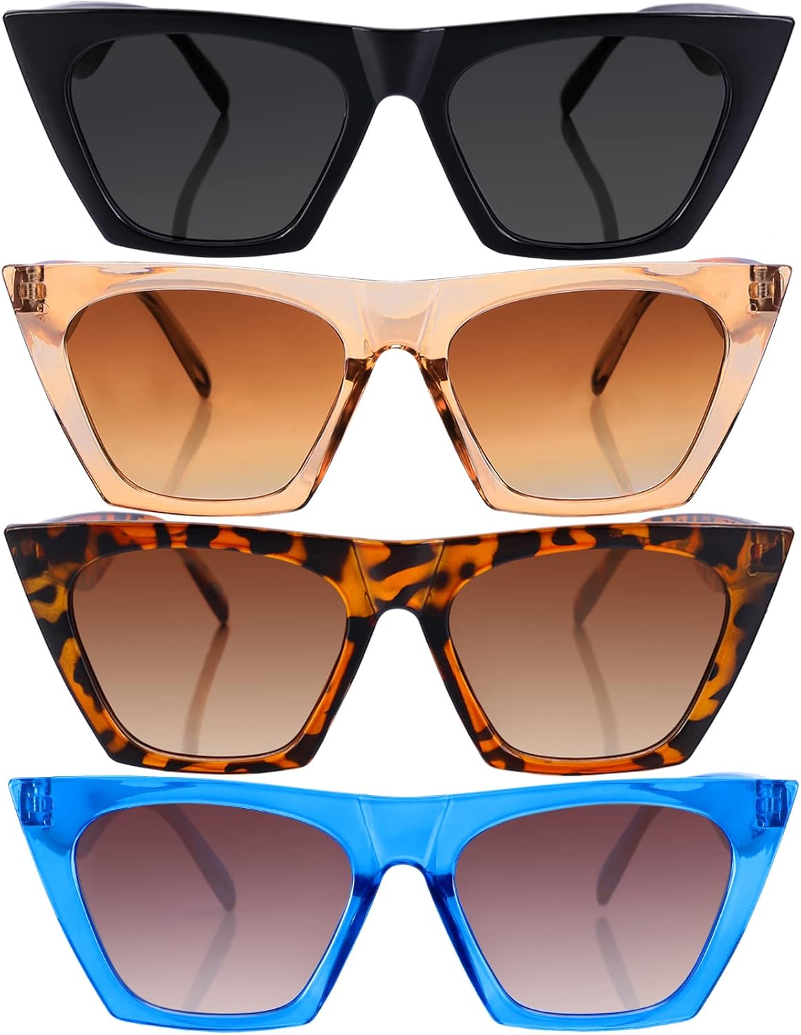 

Набор из 4 солнцезащитных очков Weewooday «Кошачий глаз» для женщин, ретро, ​​большие квадратные, винтажные, классические, стильный комплект (стильный цвет), Stylish Color