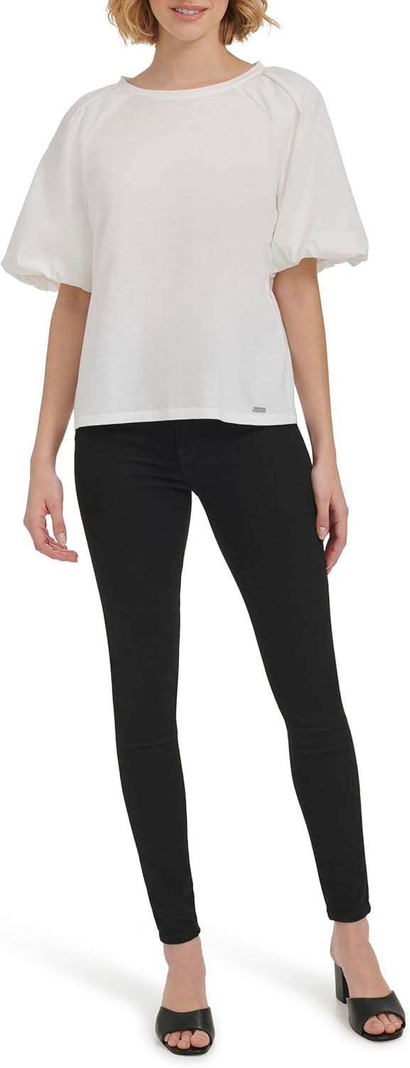 

Женский трикотажный топ Calvin Klein с короткими рукавами и комбинированной отделкой, Cream