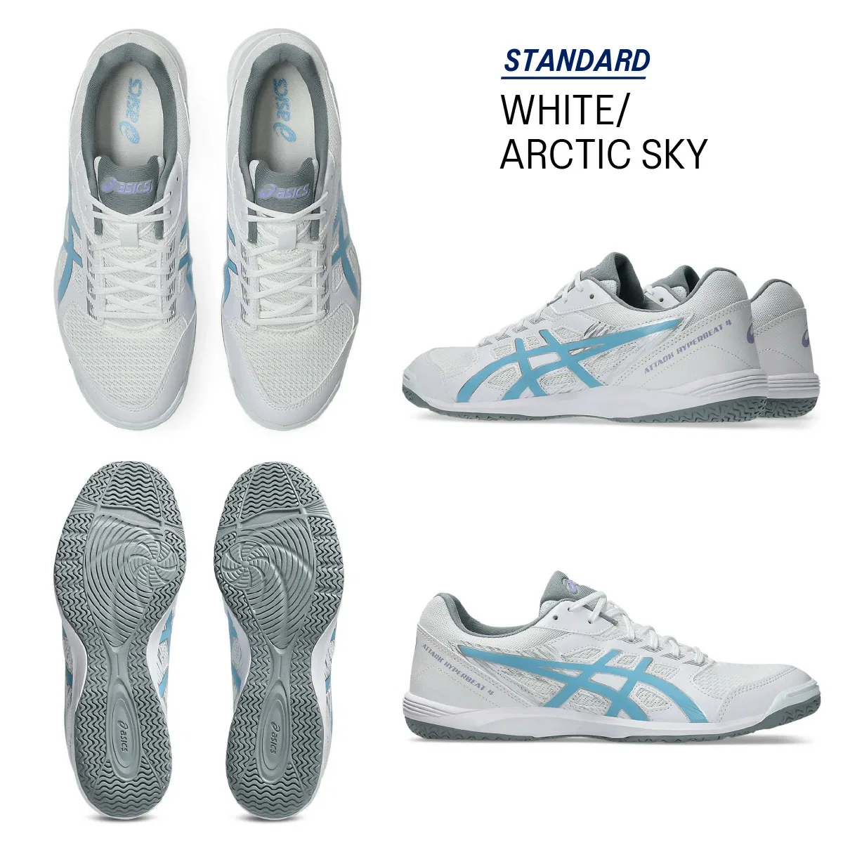 Унисекс кроссовки для настольного тенниса «Attack Hyperbeat 4» от ASICS, White/Mako Blue — фото 4