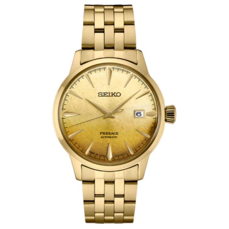 

Механические часы со стальным ремешком 40,5 мм мужские с золотым циферблатом SEIKO