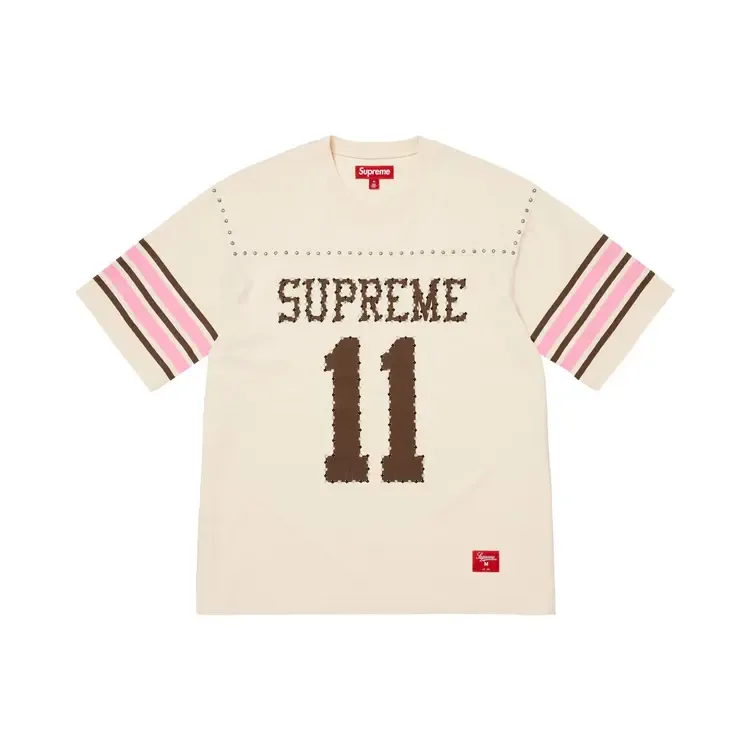 Футболка Supreme с коротким рукавом и заклепками, цвет «кремовый»