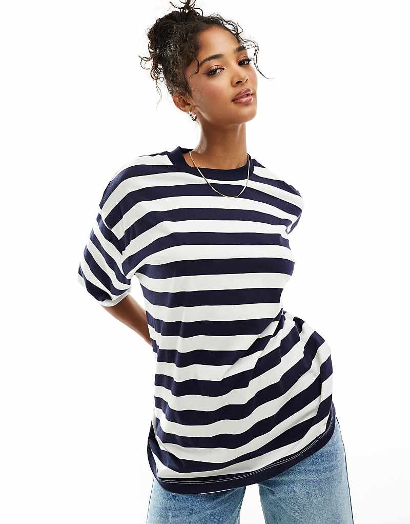 

ASOS DESIGN — футболка оверсайз темно-сине-белого цвета с полосатым узором