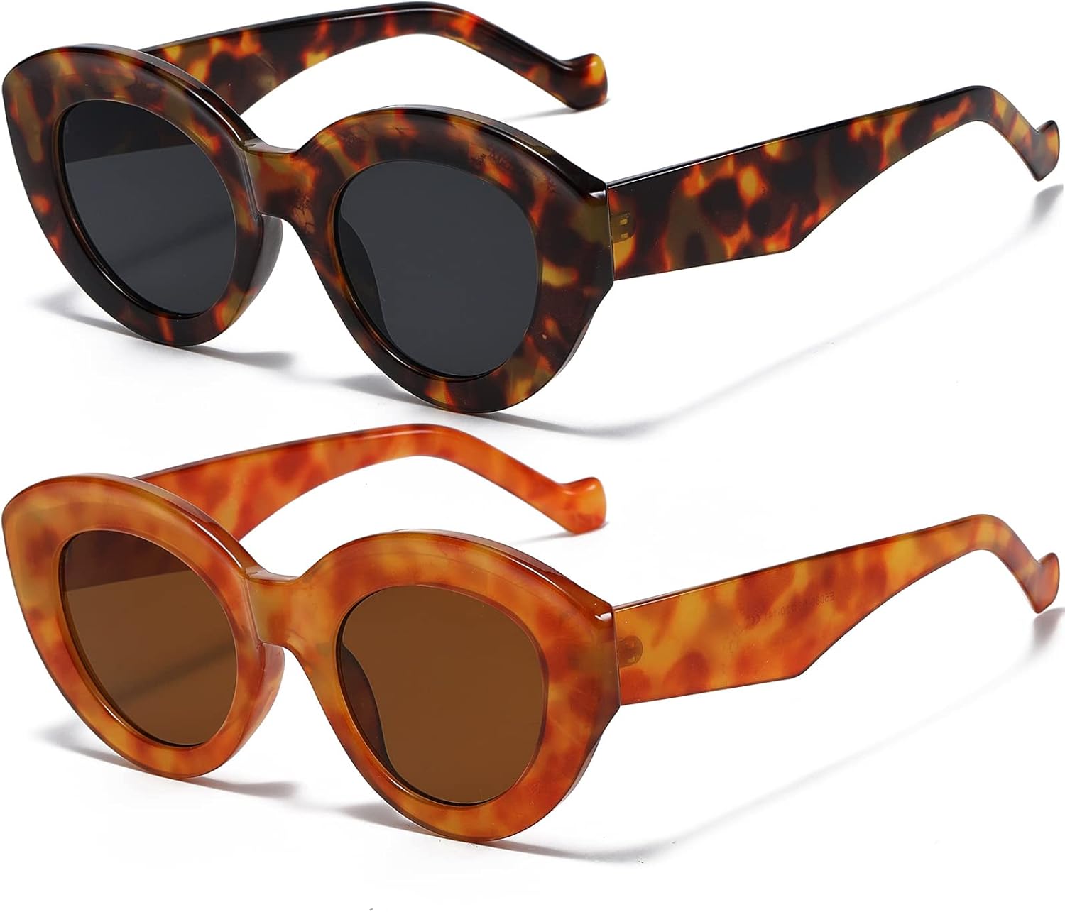 

Солнцезащитные очки AIEYEZO Oversized Cat Eye для женщин, милые овальные очки в толстой оправе в стиле «кошачий глаз», стильные ретро-очки, 2 Set (Tortoise + Orange Leopard)