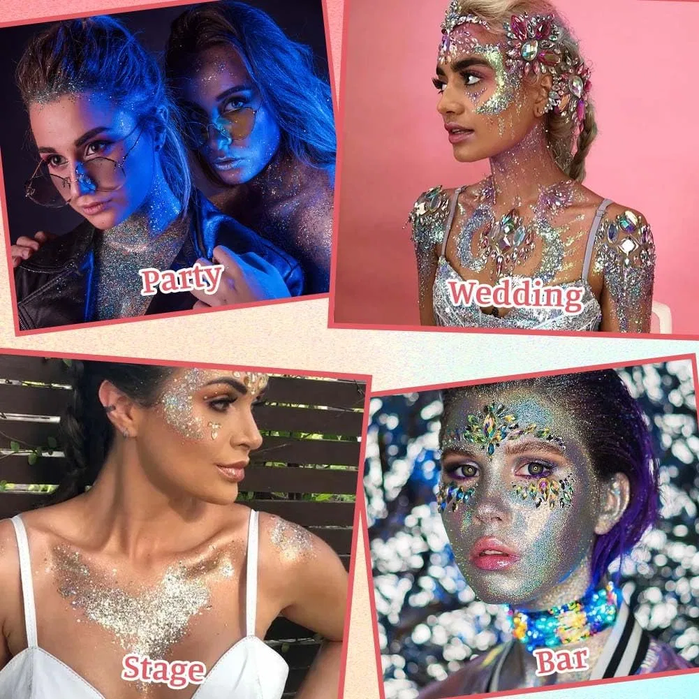 Набор гелевых блесток для тела из 6 штук ‎Aybuy, Golden Yellow + Gold + Transparent Pink + Silver White + Green + Pink — фото 3