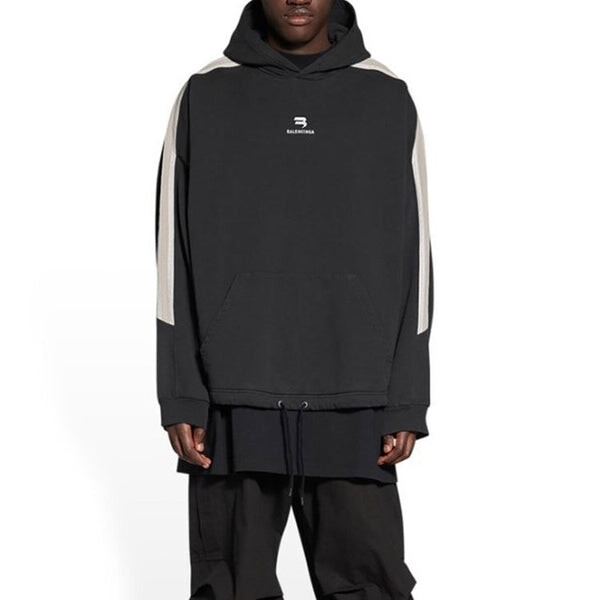Толстовка sporty b striped sleeve hoodie oversized 'black white' Balenciaga, черный — фото 4