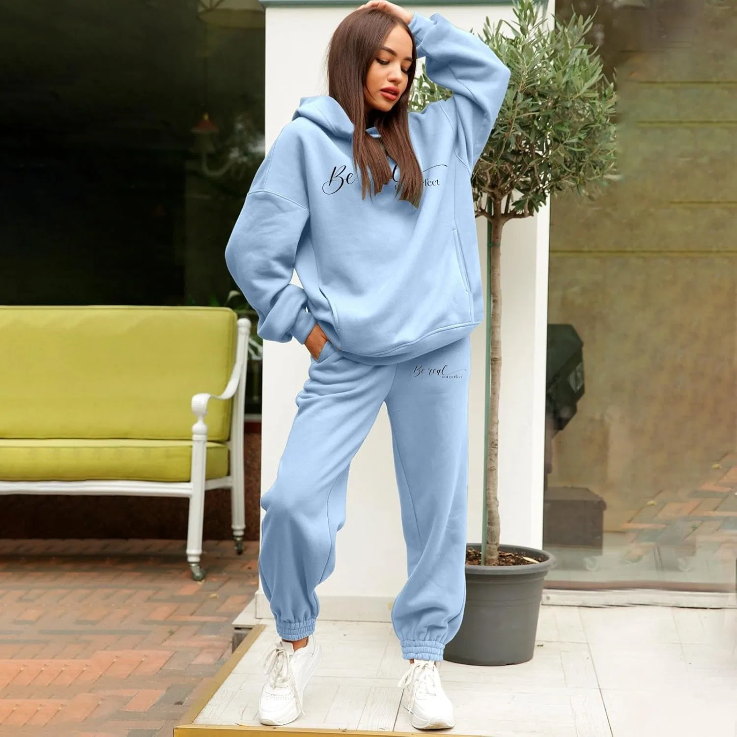 Спортивный костюм из футера с капюшоном и штанами, Generic, Y-#d-sky Blue — фото 2