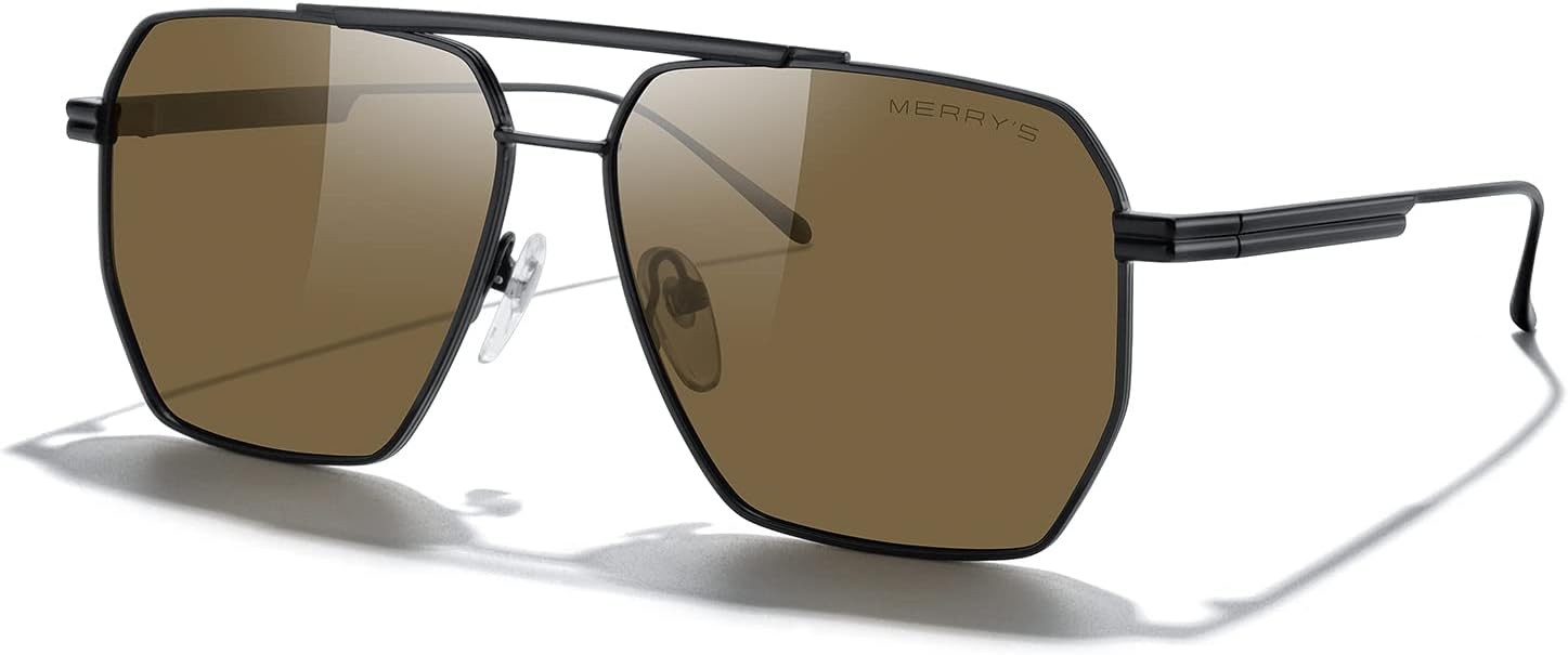 

Большие поляризованные квадратные солнцезащитные очки MERRY для женщин и мужчин, винтажные ретро-очки, защита от УФ-излучения UV400, классические большие металлические солнцезащитные очки MERRY'S, Black Frame/Brown Lens
