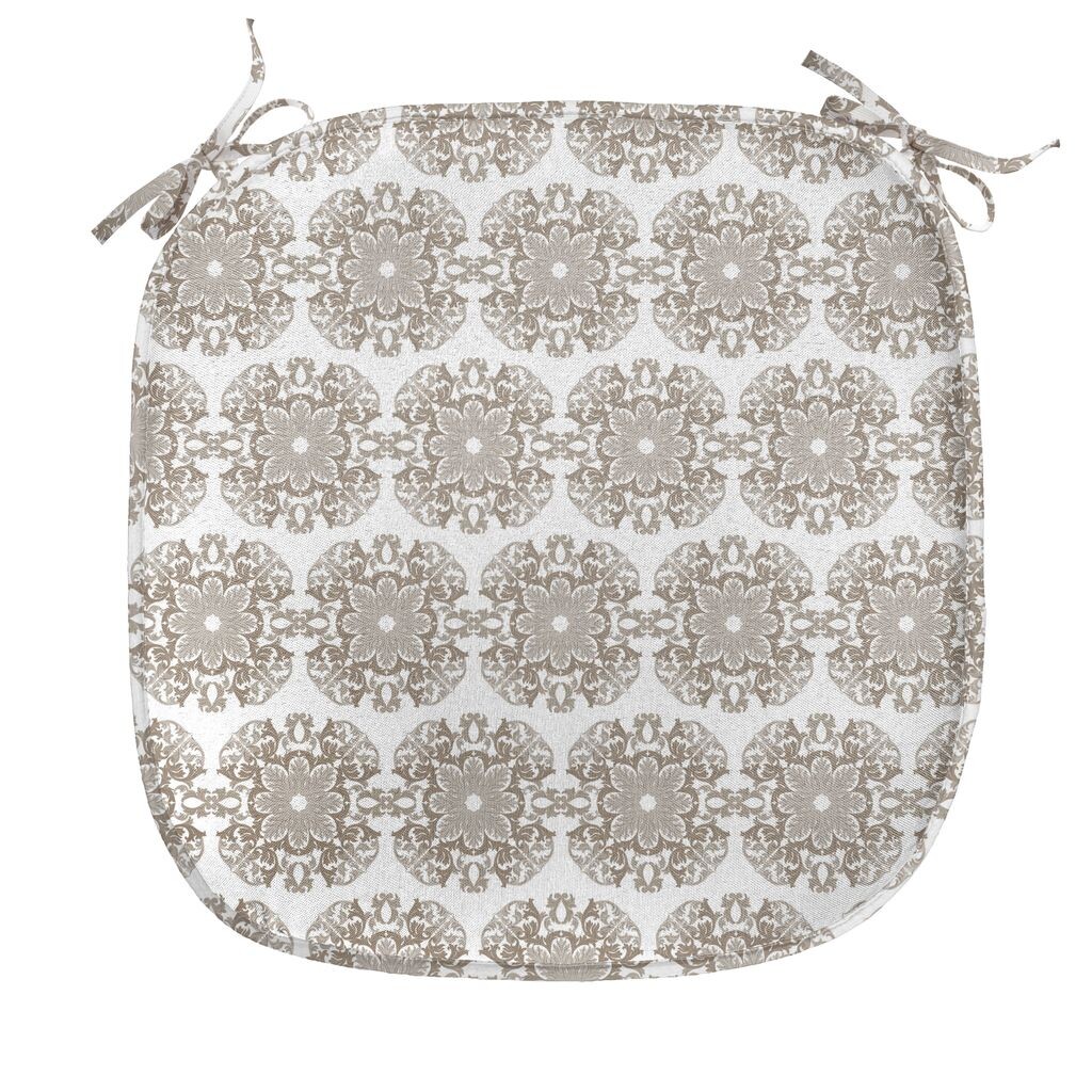 

Подушка для обеденного стула ABAKUHAUS Taupe, винтажная круглая декоративная водонепроницаемая подушка в стиле барокко с ремнями для кухонных сидений, 40 см x 40 см, темно-белый