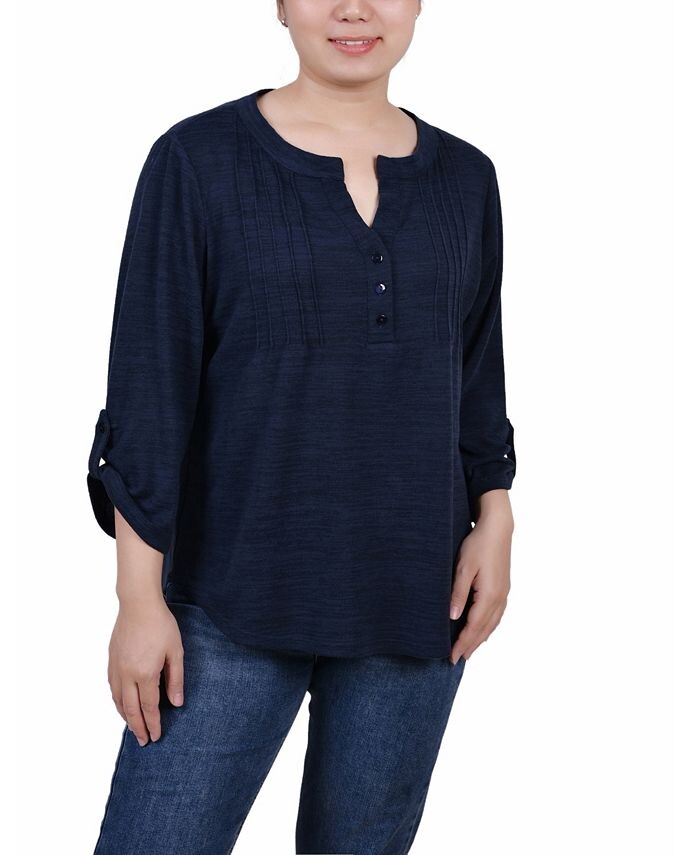 

Топ Petite с защипами на рукавах 3/4 NY Collection, синий