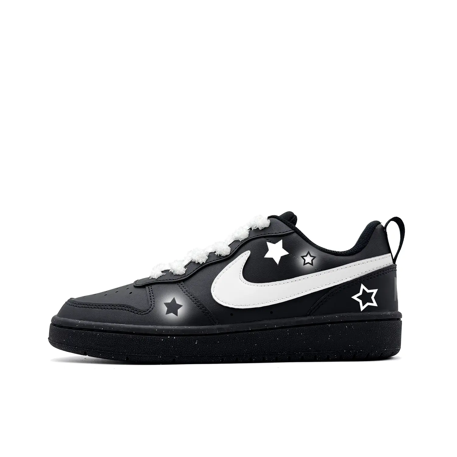 

Nike Court Borough Planet Synthetic Leather Slip Resistant Low top Kids' Skateboarding Shoes Black White